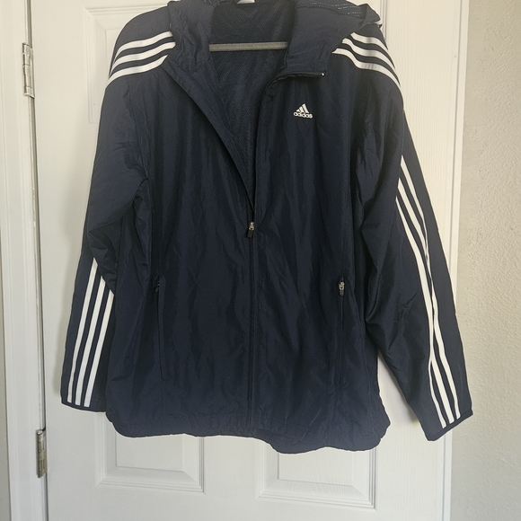 Adidas Blue and White Hooded Windbreaker - Picture 2 of 3